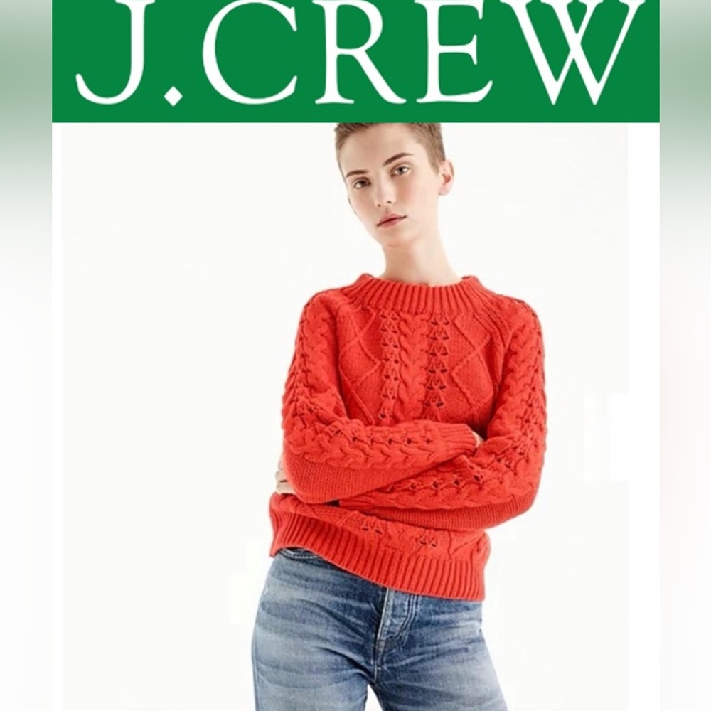 J. Crew Women's Vibrant Orange Cable Knit Sweater